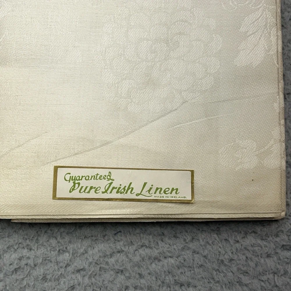Pure Irish‎ Linen Tablecloth 64x82 & Napkins Vtg Ireland Made 200# Pat 11 Floral